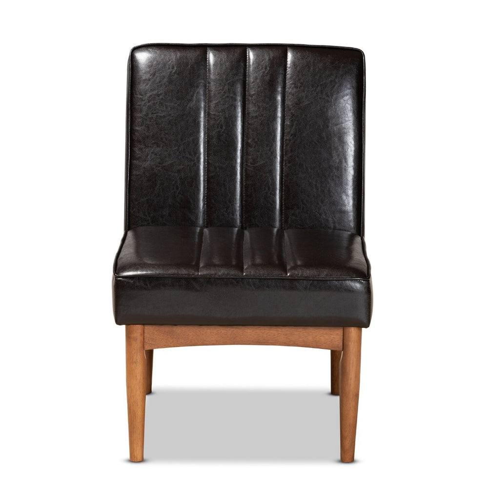 Baxton Studio Baxton Studio Daymond Mid-Century Modern Dining Chair in Dark Brown Faux Leather & Walnut Wood Finish BBT8051.12-Dark Brown/Walnut-CC