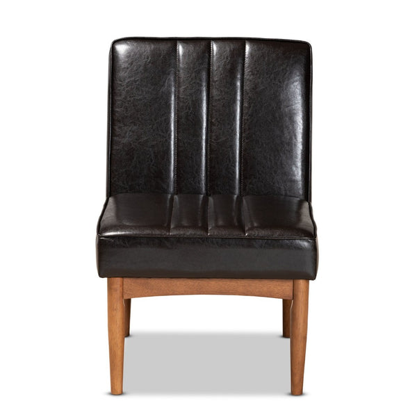 Baxton Studio Baxton Studio Daymond Mid-Century Modern Dining Chair in Dark Brown Faux Leather & Walnut Wood Finish BBT8051.12-Dark Brown/Walnut-CC