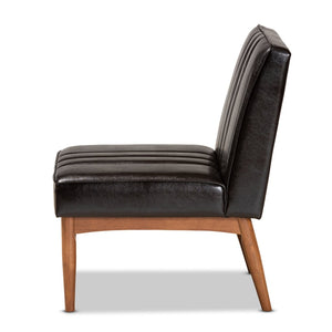 Baxton Studio Baxton Studio Daymond Mid-Century Modern Dining Chair in Dark Brown Faux Leather & Walnut Wood Finish BBT8051.12-Dark Brown/Walnut-CC