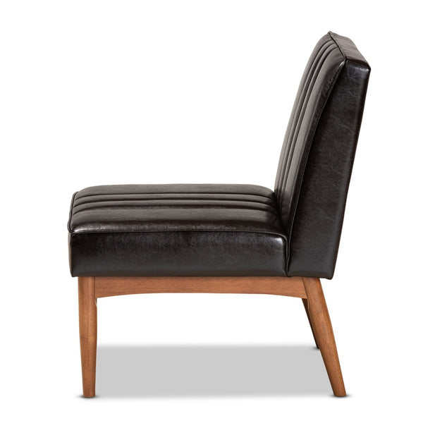 Baxton Studio Baxton Studio Daymond Mid-Century Modern Dining Chair in Dark Brown Faux Leather & Walnut Wood Finish BBT8051.12-Dark Brown/Walnut-CC