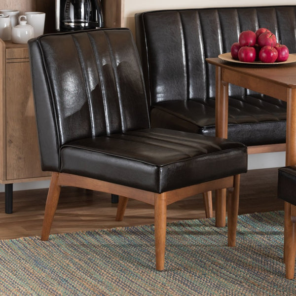 Baxton Studio Baxton Studio Daymond Mid-Century Modern Dining Chair in Dark Brown Faux Leather & Walnut Wood Finish BBT8051.12-Dark Brown/Walnut-CC