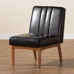 Baxton Studio Baxton Studio Daymond Mid-Century Modern Dining Chair in Dark Brown Faux Leather & Walnut Wood Finish BBT8051.12-Dark Brown/Walnut-CC