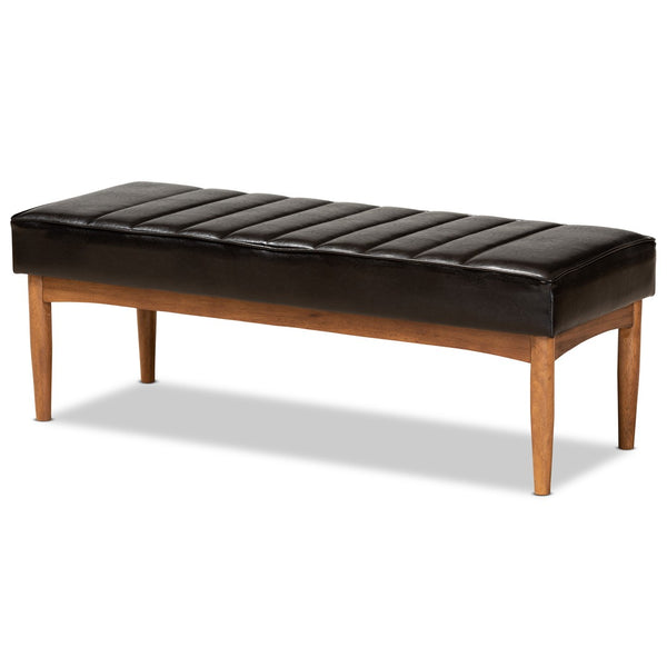 Baxton Studio Baxton Studio Daymond Modern Dark Brown Faux Leather Dining Bench with Walnut Wood Finish Elegance BBT8051.12-Dark Brown/Walnut-Bench