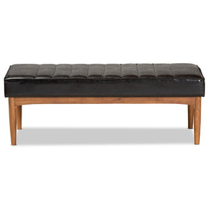 Baxton Studio Baxton Studio Daymond Modern Dark Brown Faux Leather Dining Bench with Walnut Wood Finish Elegance BBT8051.12-Dark Brown/Walnut-Bench