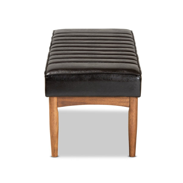 Baxton Studio Baxton Studio Daymond Modern Dark Brown Faux Leather Dining Bench with Walnut Wood Finish Elegance BBT8051.12-Dark Brown/Walnut-Bench