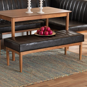 Baxton Studio Baxton Studio Daymond Modern Dark Brown Faux Leather Dining Bench with Walnut Wood Finish Elegance BBT8051.12-Dark Brown/Walnut-Bench