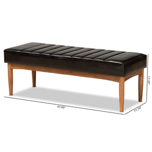 Baxton Studio Baxton Studio Daymond Modern Dark Brown Faux Leather Dining Bench with Walnut Wood Finish Elegance BBT8051.12-Dark Brown/Walnut-Bench
