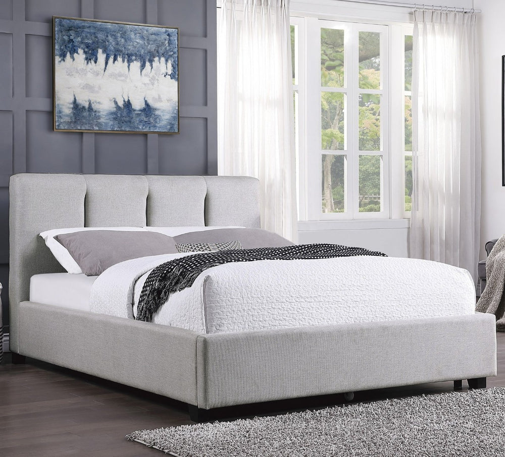 English Elm Modern Gray Linen Queen Platform Bed Tall Panel Headboard No Box Spring Needed B011S01382