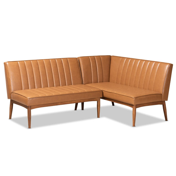 Baxton Studio Baxton Studio Mid-Century Modern Tan Faux Leather Dining Nook Set for Stylish Small Spaces BBT8051.12-Tan/Walnut-2PC SF Bench