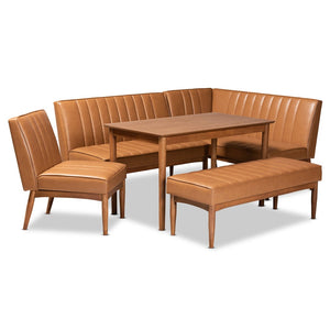 Baxton Studio Baxton Studio Mid-Century Modern Tan Faux Leather Dining Nook Set with Walnut Brown Wood Finish Daymond 5-Piece BBT8051.12-Tan/Walnut-5PC Dining Nook Set