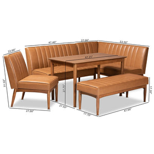 Baxton Studio Baxton Studio Mid-Century Modern Tan Faux Leather Dining Nook Set with Walnut Brown Wood Finish Daymond 5-Piece BBT8051.12-Tan/Walnut-5PC Dining Nook Set