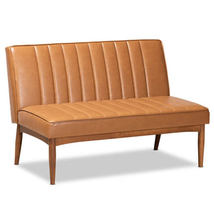 Baxton Studio Baxton Studio Mid-Century Modern Tan Faux Leather Dining Nook Set with Walnut Brown Wood Finish Daymond 5-Piece BBT8051.12-Tan/Walnut-5PC Dining Nook Set