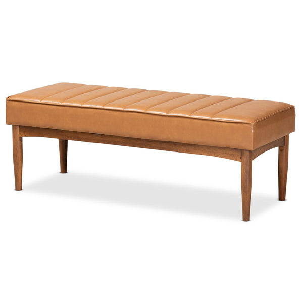 Baxton Studio Baxton Studio Mid-Century Modern Tan Faux Leather Dining Nook Set with Walnut Brown Wood Finish Daymond 5-Piece BBT8051.12-Tan/Walnut-5PC Dining Nook Set