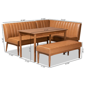 Baxton Studio Baxton Studio Mid-Century Modern Tan Faux Leather Dining Nook Set with Walnut Brown Wood Finish Daymond 4-Piece BBT8051.12-Tan/Walnut-4PC Dining Nook Set