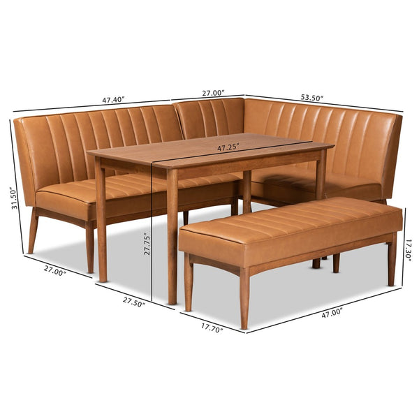 Baxton Studio Baxton Studio Mid-Century Modern Tan Faux Leather Dining Nook Set with Walnut Brown Wood Finish Daymond 4-Piece BBT8051.12-Tan/Walnut-4PC Dining Nook Set