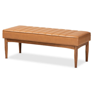 Baxton Studio Baxton Studio Mid-Century Modern Tan Faux Leather Dining Nook Set with Walnut Brown Wood Finish Daymond 4-Piece BBT8051.12-Tan/Walnut-4PC Dining Nook Set