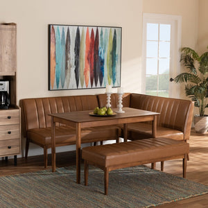 Baxton Studio Baxton Studio Mid-Century Modern Tan Faux Leather Dining Nook Set with Walnut Brown Wood Finish Daymond 4-Piece BBT8051.12-Tan/Walnut-4PC Dining Nook Set