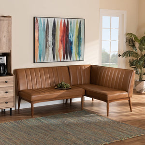 Baxton Studio Baxton Studio Mid-Century Modern Tan Faux Leather Dining Nook Set for Stylish Small Spaces BBT8051.12-Tan/Walnut-2PC SF Bench
