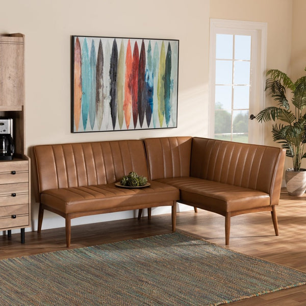 Baxton Studio Baxton Studio Mid-Century Modern Tan Faux Leather Dining Nook Set for Stylish Small Spaces BBT8051.12-Tan/Walnut-2PC SF Bench