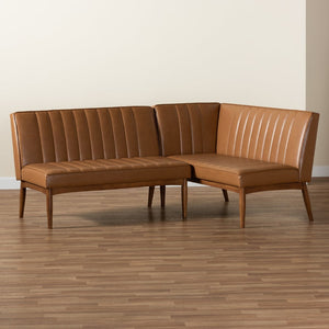 Baxton Studio Baxton Studio Mid-Century Modern Tan Faux Leather Dining Nook Set for Stylish Small Spaces BBT8051.12-Tan/Walnut-2PC SF Bench