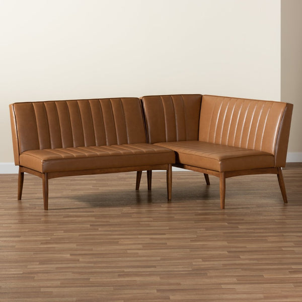 Baxton Studio Baxton Studio Mid-Century Modern Tan Faux Leather Dining Nook Set for Stylish Small Spaces BBT8051.12-Tan/Walnut-2PC SF Bench