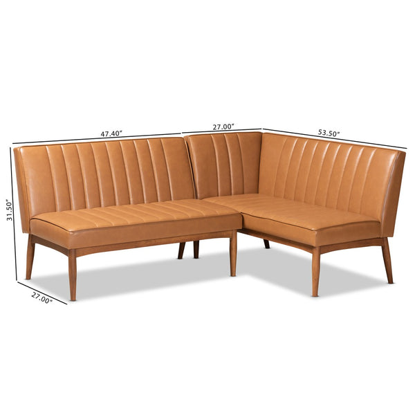 Baxton Studio Baxton Studio Mid-Century Modern Tan Faux Leather Dining Nook Set for Stylish Small Spaces BBT8051.12-Tan/Walnut-2PC SF Bench