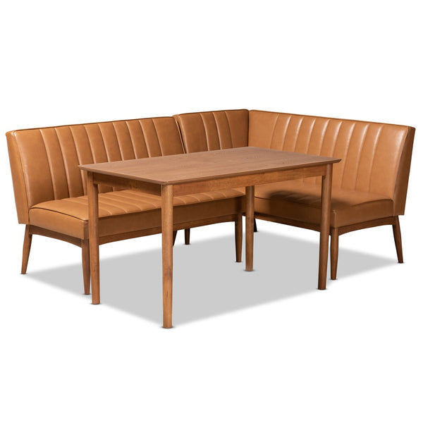 Baxton Studio Baxton Studio Daymond 3-Piece Mid-Century Modern Dining Nook Set with Tan Faux Leather Upholstery BBT8051.12-Tan/Walnut-3PC Dining Nook Set