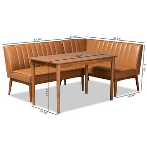 Baxton Studio Baxton Studio Daymond 3-Piece Mid-Century Modern Dining Nook Set with Tan Faux Leather Upholstery BBT8051.12-Tan/Walnut-3PC Dining Nook Set