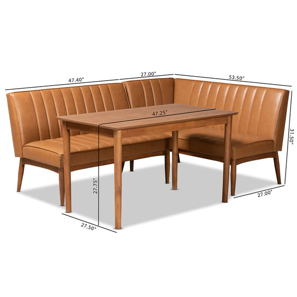 Baxton Studio Baxton Studio Daymond 3-Piece Mid-Century Modern Dining Nook Set with Tan Faux Leather Upholstery BBT8051.12-Tan/Walnut-3PC Dining Nook Set
