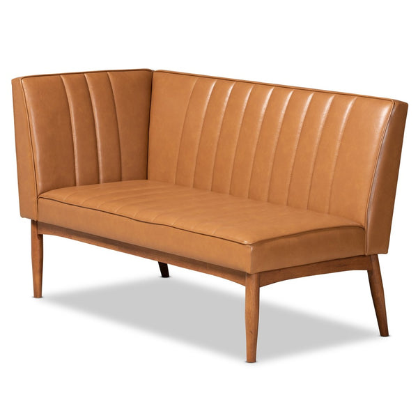 Baxton Studio Baxton Studio Daymond 3-Piece Mid-Century Modern Dining Nook Set with Tan Faux Leather Upholstery BBT8051.12-Tan/Walnut-3PC Dining Nook Set