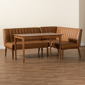 Baxton Studio Baxton Studio Daymond 3-Piece Mid-Century Modern Dining Nook Set with Tan Faux Leather Upholstery BBT8051.12-Tan/Walnut-3PC Dining Nook Set