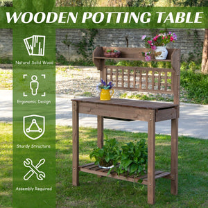English Elm Outdoor Solid Fir Potting Bench with Dry Sink Sliding Top and Tiered Garden Storage T3971P387807