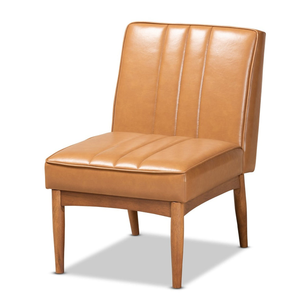 Baxton Studio Baxton Studio Daymond Modern Tan Faux Leather Dining Chair with Walnut Wood Finish for Any Space BBT8051.12-Tan/Walnut-CC