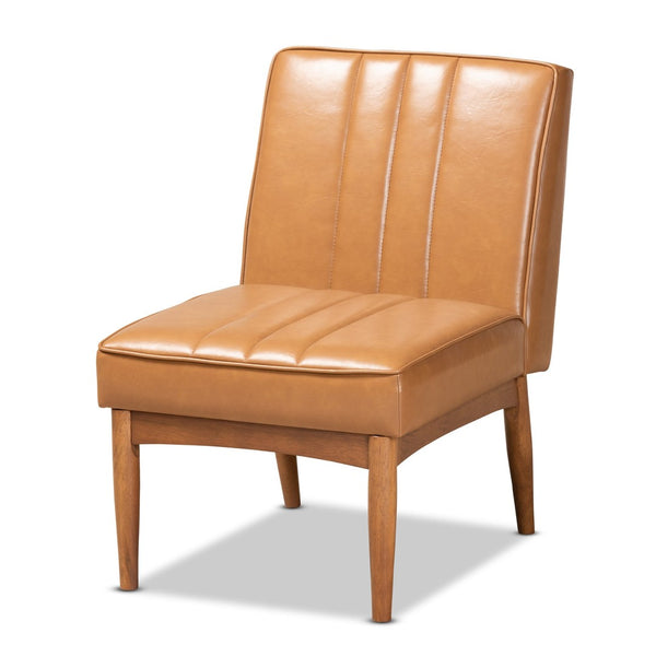 Baxton Studio Baxton Studio Daymond Modern Tan Faux Leather Dining Chair with Walnut Wood Finish for Any Space BBT8051.12-Tan/Walnut-CC
