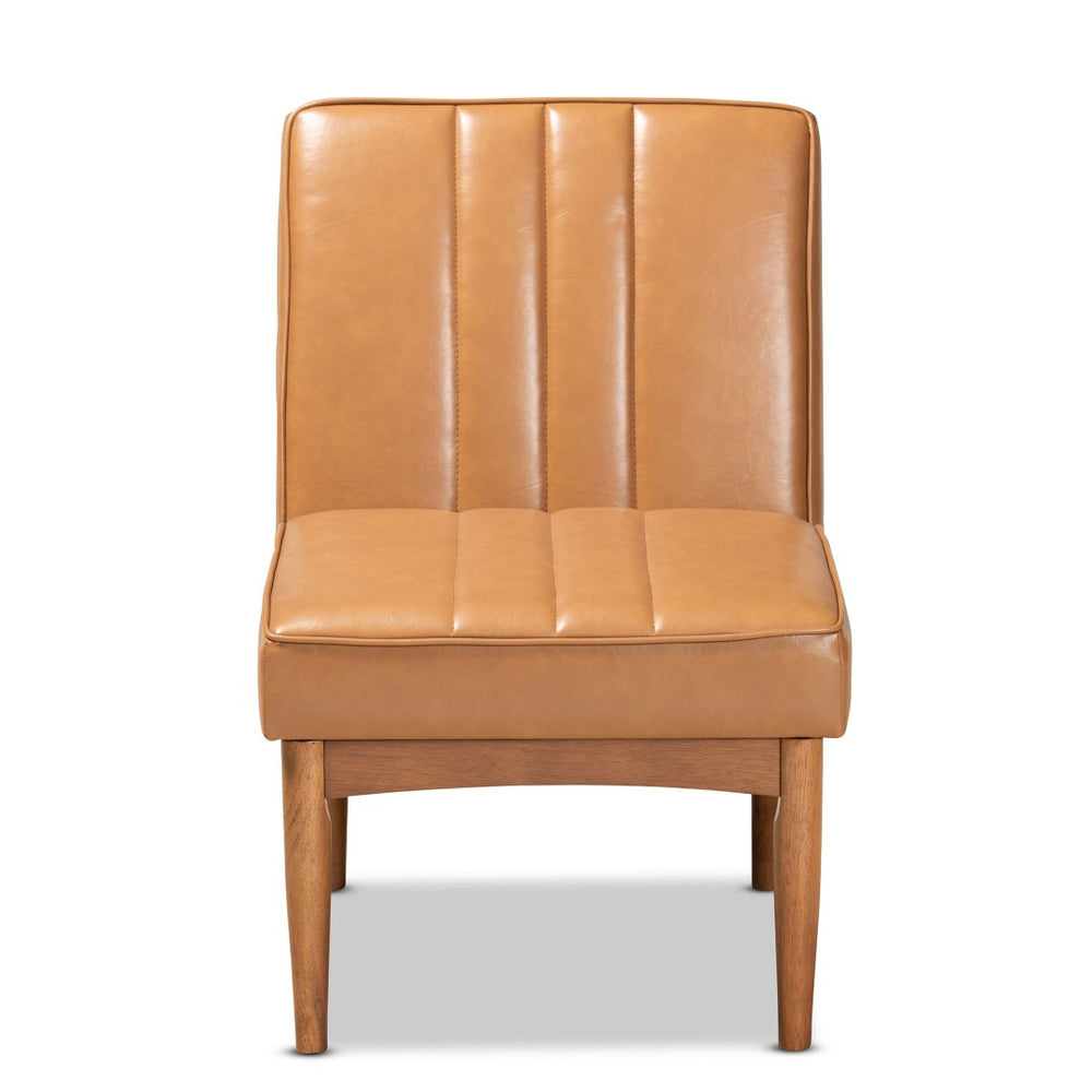 Baxton Studio Baxton Studio Daymond Modern Tan Faux Leather Dining Chair with Walnut Wood Finish for Any Space BBT8051.12-Tan/Walnut-CC