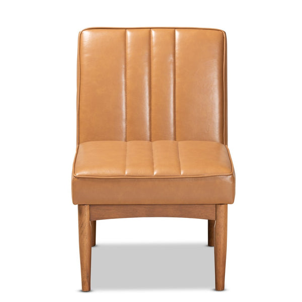 Baxton Studio Baxton Studio Daymond Modern Tan Faux Leather Dining Chair with Walnut Wood Finish for Any Space BBT8051.12-Tan/Walnut-CC