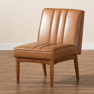Baxton Studio Baxton Studio Daymond Modern Tan Faux Leather Dining Chair with Walnut Wood Finish for Any Space BBT8051.12-Tan/Walnut-CC