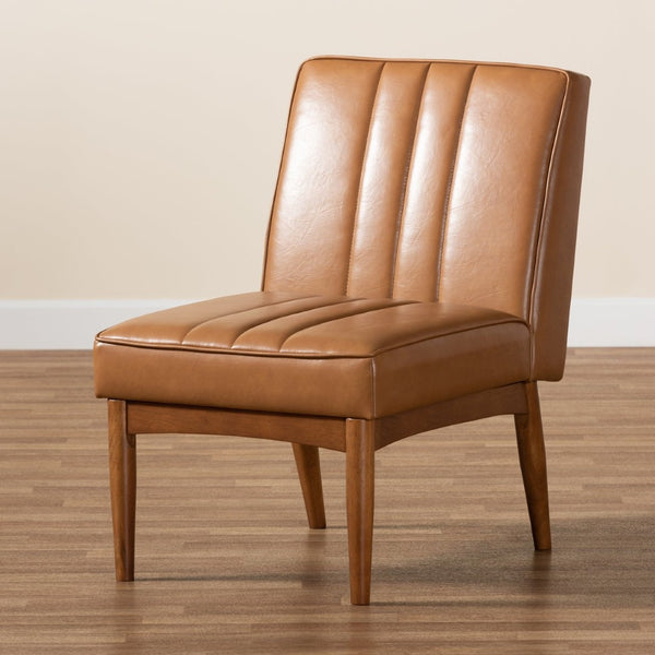 Baxton Studio Baxton Studio Daymond Modern Tan Faux Leather Dining Chair with Walnut Wood Finish for Any Space BBT8051.12-Tan/Walnut-CC