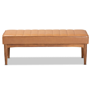 Baxton Studio Baxton Studio Daymond Mid-Century Dining Bench - Tan Faux Leather & Walnut Wood, Stylish Comfort! BBT8051.12-Tan/Walnut-Bench