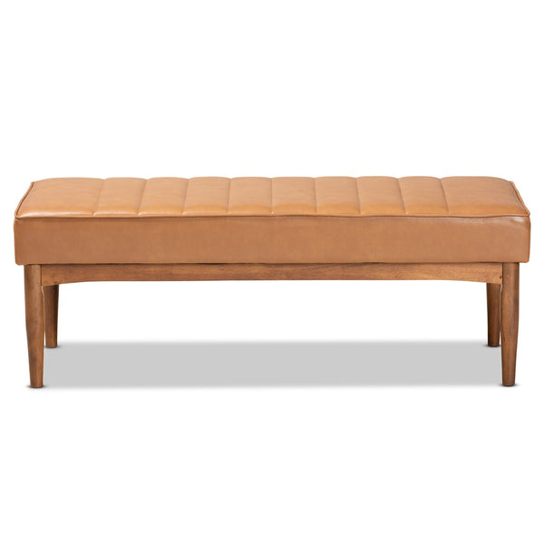 Baxton Studio Baxton Studio Daymond Mid-Century Dining Bench - Tan Faux Leather & Walnut Wood, Stylish Comfort! BBT8051.12-Tan/Walnut-Bench