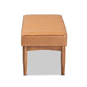 Baxton Studio Baxton Studio Daymond Mid-Century Dining Bench - Tan Faux Leather & Walnut Wood, Stylish Comfort! BBT8051.12-Tan/Walnut-Bench