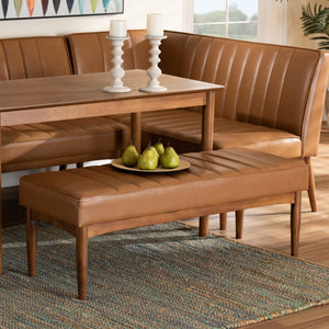 Baxton Studio Baxton Studio Daymond Mid-Century Dining Bench - Tan Faux Leather & Walnut Wood, Stylish Comfort! BBT8051.12-Tan/Walnut-Bench