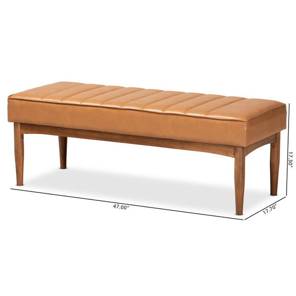 Baxton Studio Baxton Studio Daymond Mid-Century Dining Bench - Tan Faux Leather & Walnut Wood, Stylish Comfort! BBT8051.12-Tan/Walnut-Bench