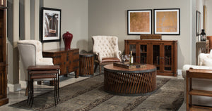 Sarreid Noble Nesting Tables Set Of 3 - Rustic Wrought Iron Base With Embossed Leather & Wood Elegance Brown  11354