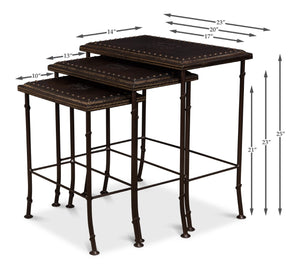 Sarreid Noble Nesting Tables Set Of 3 - Rustic Wrought Iron Base With Embossed Leather & Wood Elegance Brown  11354