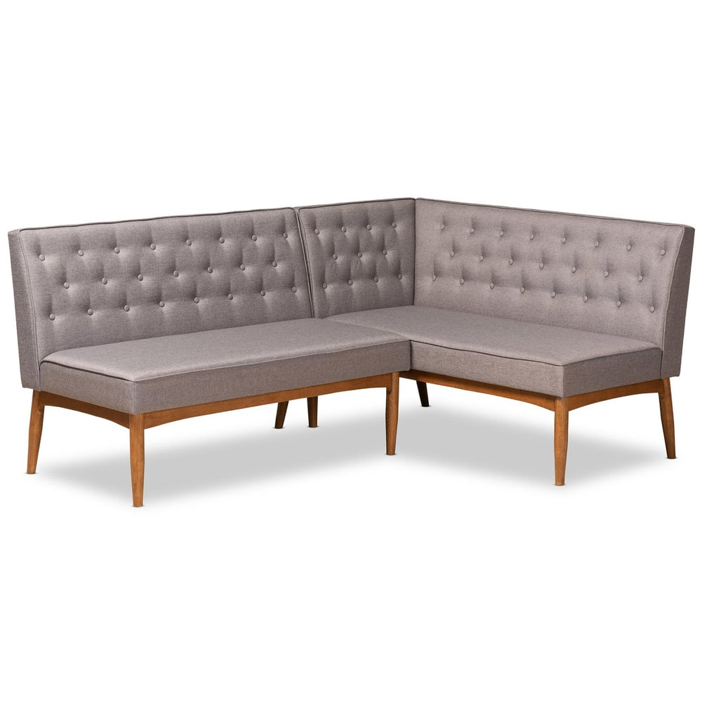 Baxton Studio Baxton Studio Riordan Mid-Century 2-Piece Dining Nook Set with Grey Upholstery & Walnut Finish BBT8051.13-Grey/Walnut-2PC SF Bench