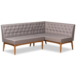 Baxton Studio Baxton Studio Riordan Mid-Century 2-Piece Dining Nook Set with Grey Upholstery & Walnut Finish BBT8051.13-Grey/Walnut-2PC SF Bench