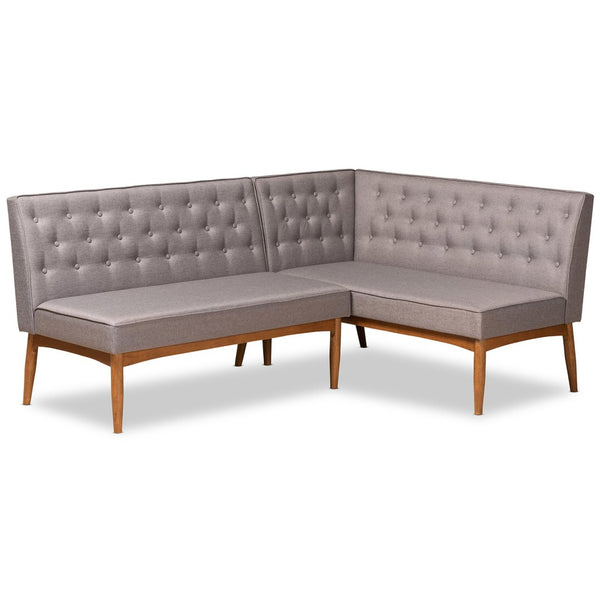 Baxton Studio Baxton Studio Riordan Mid-Century 2-Piece Dining Nook Set with Grey Upholstery & Walnut Finish BBT8051.13-Grey/Walnut-2PC SF Bench