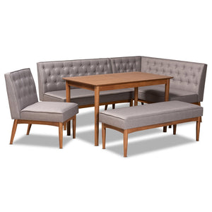 Baxton Studio Baxton Studio Riordan Mid-Century Modern Dining Nook Set in Grey Fabric and Walnut Finish Design 5-Piece BBT8051.13-Grey/Walnut-5PC Dining Nook Set