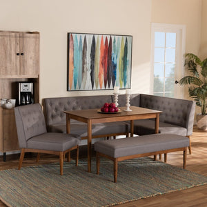 Baxton Studio Baxton Studio Riordan Mid-Century Modern Dining Nook Set in Grey Fabric and Walnut Finish Design 5-Piece BBT8051.13-Grey/Walnut-5PC Dining Nook Set